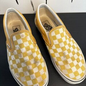 Vans Yellow and White Checkered Slides